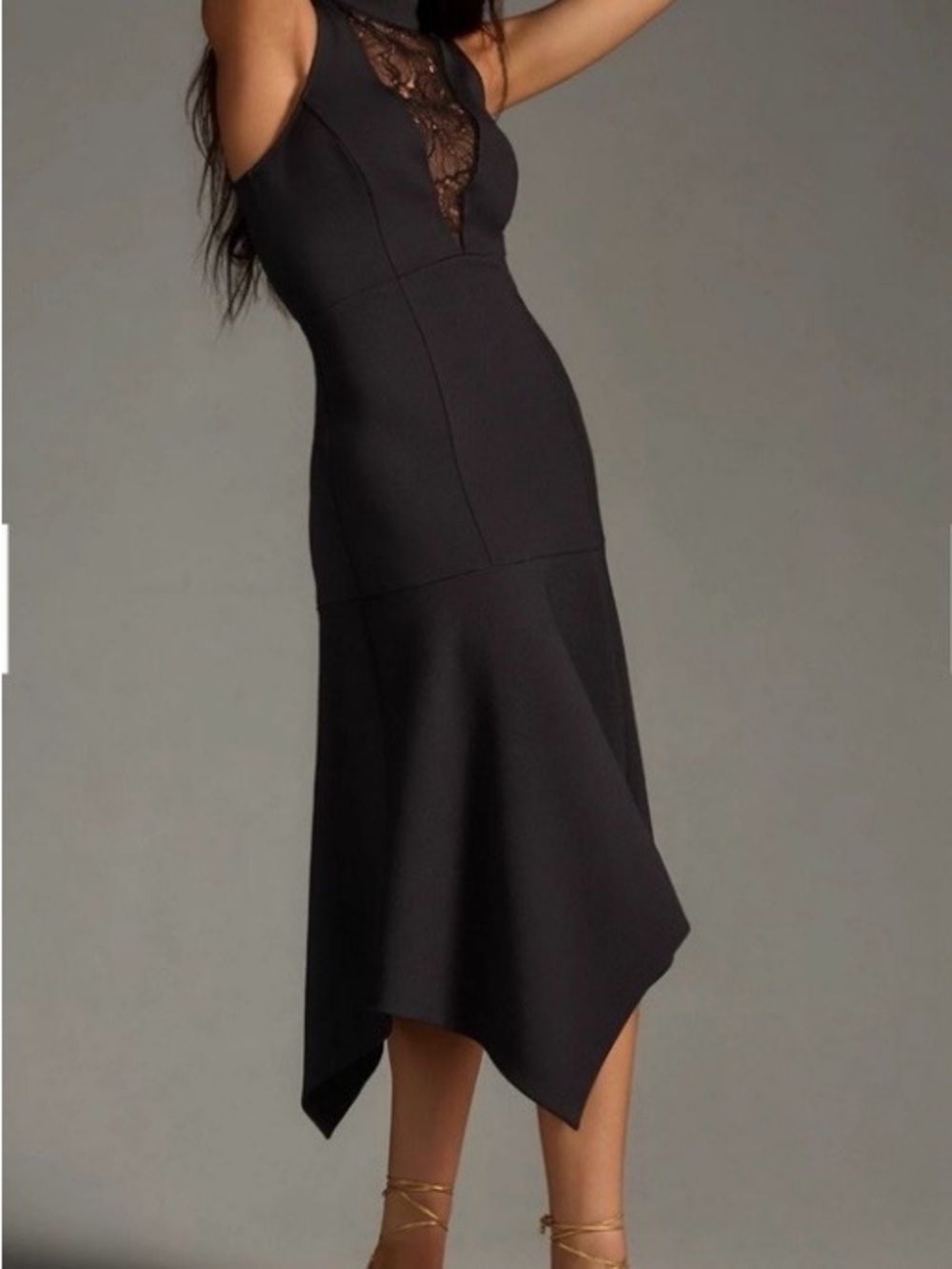 Anthropologie Black Asymmetric Midi Dress - Picture 4 of 13